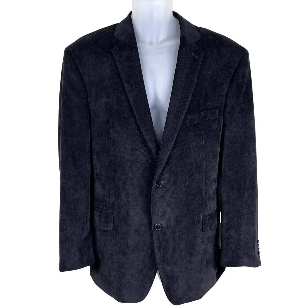 Calvin Klein Mens 46R Black Corduroy Blazer Sport Coat Double Vented Holiday